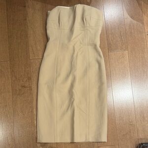 99% Wool Made in Italy Chic Strapless Tan Dress